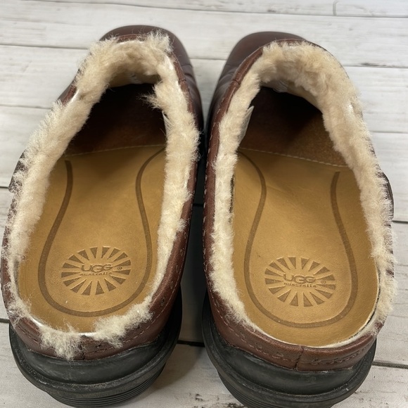UGG Langford Brown Leather Shearling LIned Mule - Picture 5 of 14